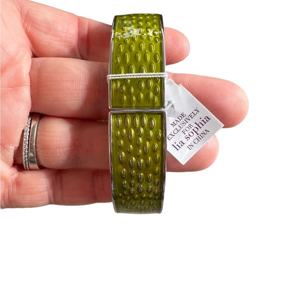 Lia Sophia Olive Green and Silver Stretch Bangle Bracelet - Picture 3 of 4